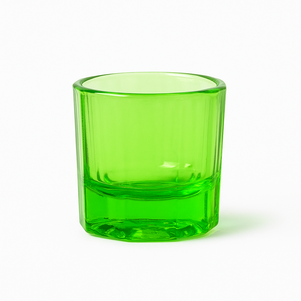 Green glass dappen dish for lash, brow and nail treatments
