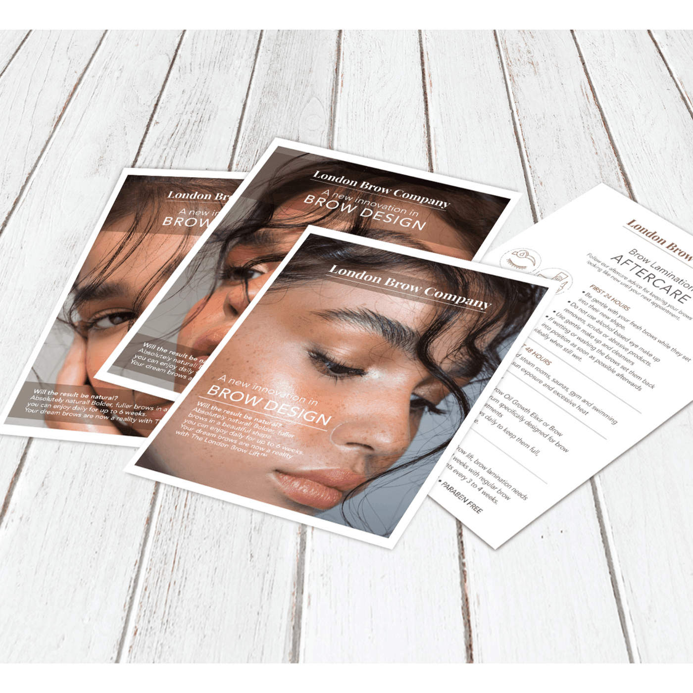 Brow Lamination Marketing Leaflets and Aftercare Cards - The London Brow Company